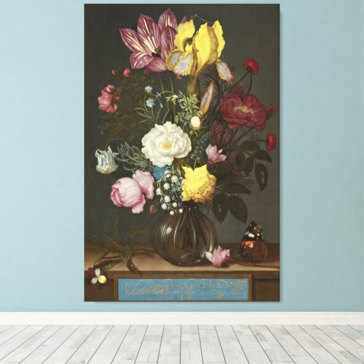 Bouquet van Bloemen in een Glass Vase Canvas Afdruk (Insitu (Houten vloer))
