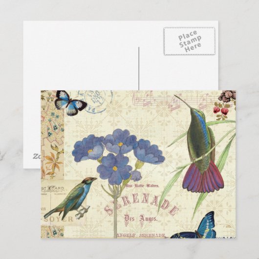 Bouquet van Bloemen, Vogels en buiken Briefkaart (Voorkant / Achterkant)