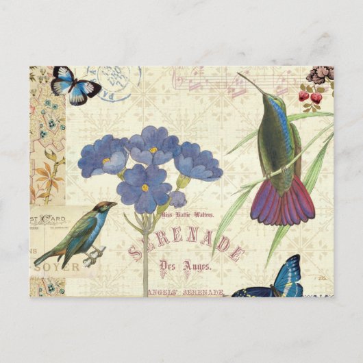 Bouquet van Bloemen, Vogels en buiken Briefkaart (Voorkant)
