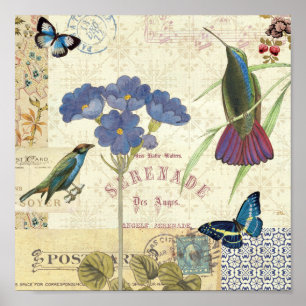  Bouquet van Bloemen, Vogels en Butterflies Poster