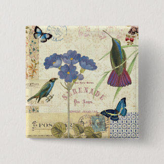  Bouquet van Bloemen, Vogels en Butterflies Vierkante Button 5,1 Cm