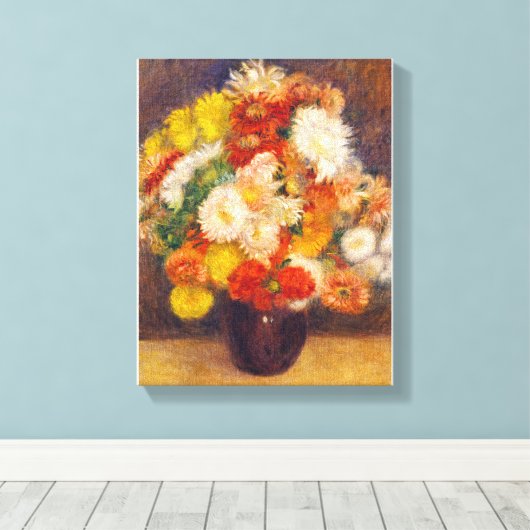 Bouquet van Chrysanthema van Auguste Renoir Nog Canvas Afdruk (Insitu (Houten vloer))
