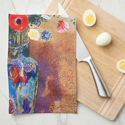 Bouquet van Flowers door Odilon Redon Theedoek (Quarter Fold)