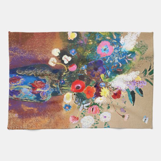 Bouquet van Flowers door Odilon Redon Theedoek (Horizontaal)