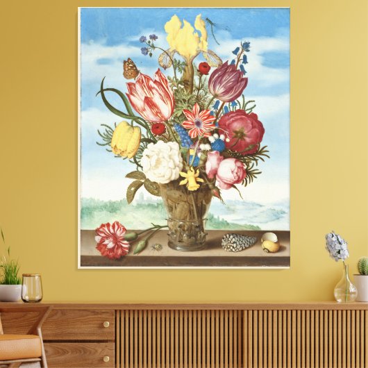 Bouquet van Flowers op een Ledge Canvas Afdruk (Insitu (Woonkamer))