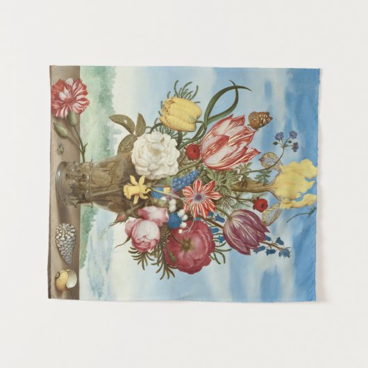 Bouquet van Flowers op een Ledge Wandkleed (Voorkant (horizontaal))