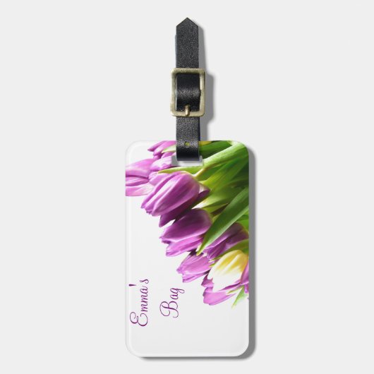 Bouquet van het bagagelabel van Paarse tulpen (Voorkant verticaal)