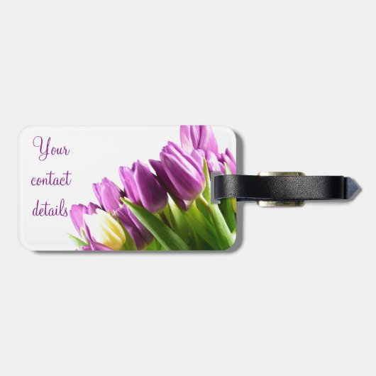 Bouquet van het bagagelabel van Paarse tulpen (Achterkant horizontaal)