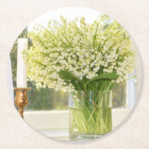 Bouquet van lentesbloemen lilies van de vallei ronde kartonnen onderzetter