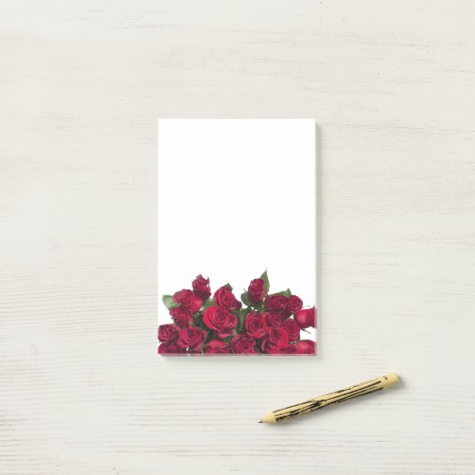 Bouquet van rode rozen post-it® notes (Op bureau)