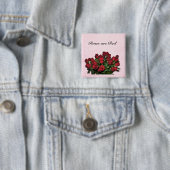 Bouquet van rode rozen vierkante button 5,1 cm (In situ)