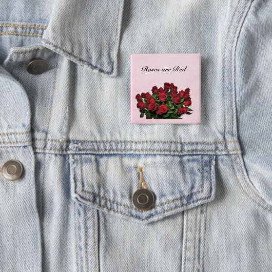 Bouquet van rode rozen vierkante button 5,1 cm (In situ)