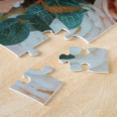 Bouquet van roze rozen en groene bladeren legpuzzel (Zijkant)