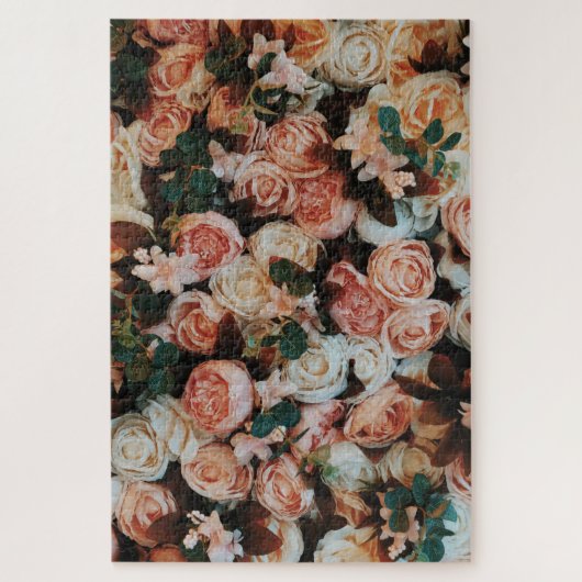 Bouquet van roze rozen en groene bladeren legpuzzel (Verticaal)