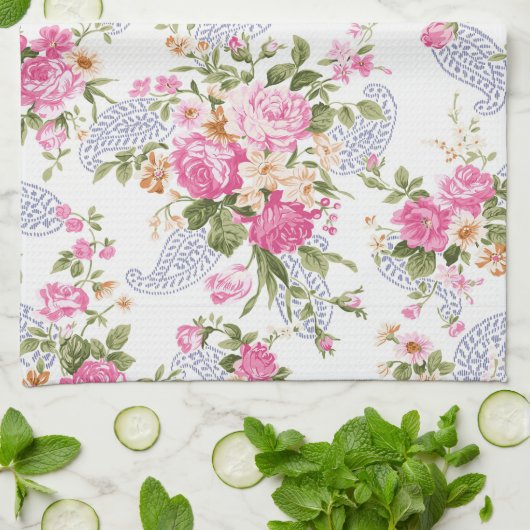 Bouquet van roze rozen theedoek (Gevouwen)