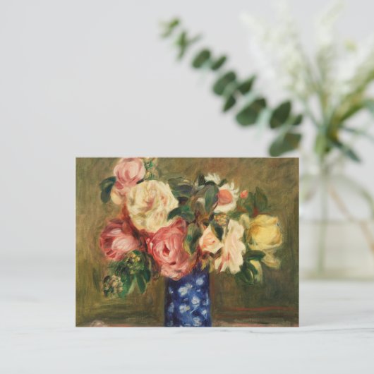 Bouquet van Rozen Renoir Impressionist Art Paintin Briefkaart (Staand voorkant)