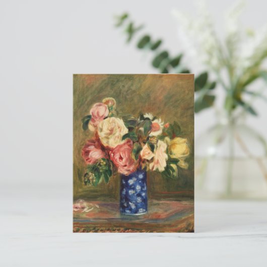 Bouquet van Rozen Renoir Impressionist Art Paintin Briefkaart (Staand voorkant)