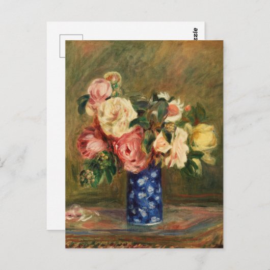 Bouquet van Rozen Renoir Impressionist Art Paintin Briefkaart (Voorkant / Achterkant)