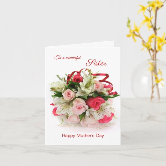 Bouquet van rozen, zuster, Moederdag Kaart (Gele Bloem)