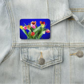 Bouquet van tulpen op blauw naamplaatje (In situ)