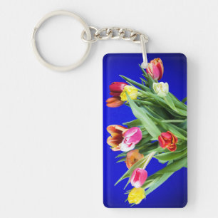 Bouquet van tulpen op blauw sleutelhanger