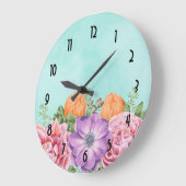 Bouquet van Waterverf Flowers Roze Paars Sinaasapp Grote Klok (Hoek)