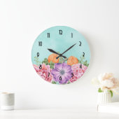 Bouquet van Waterverf Flowers Roze Paars Sinaasapp Grote Klok (Huis)