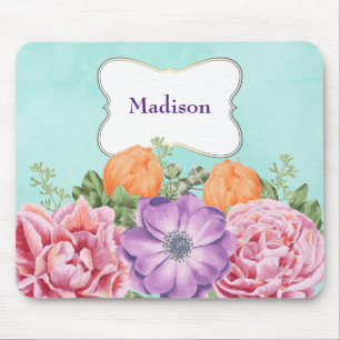 Bouquet van Waterverf Flowers Roze Paars Sinaasapp Muismat