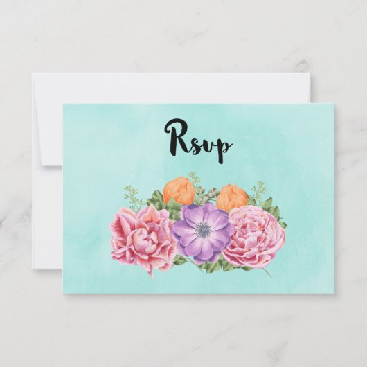 Bouquet van Waterverf Flowers Stylish Wedding RSVP (Voorkant)