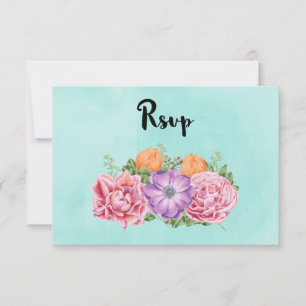 Bouquet van Waterverf Flowers Stylish Wedding RSVP Kaartje