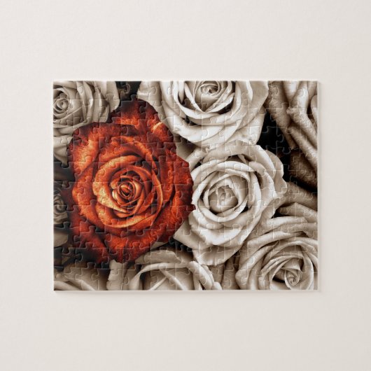 Bouquet van witte en rode rozen legpuzzel (Horizontaal)