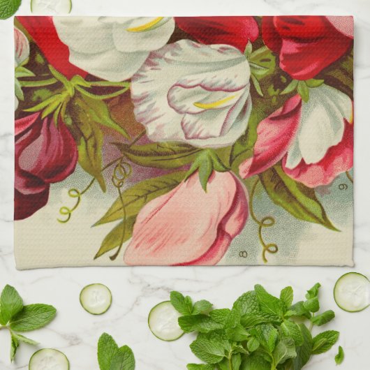 Bouquet van zoete erwtenbloemen theedoek (Gevouwen)