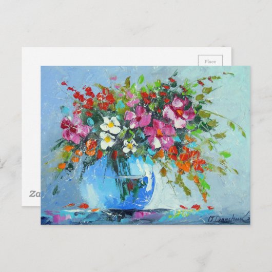 Bouquet van zomerbloemen in een vaas briefkaart (Voorkant / Achterkant)