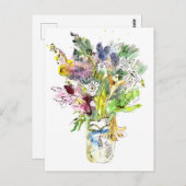 Bouquet van zomerbloemen. Waterverf schets Briefkaart (Voorkant / Achterkant)
