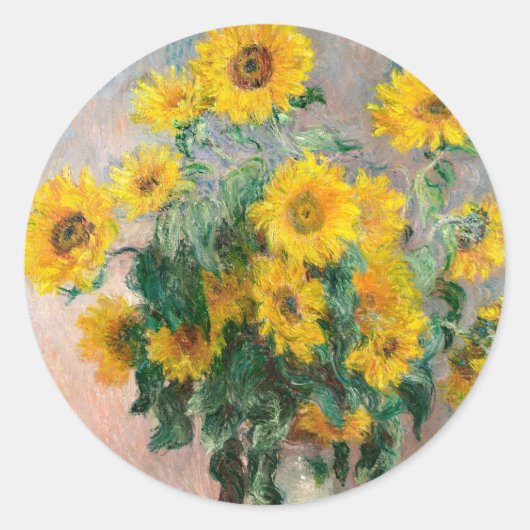 Bouquet van zonnebloemen door Monet Impressionist Ronde Sticker (Voorkant)