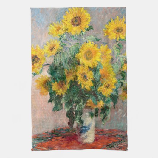 Bouquet van zonnebloemen door Monet Impressionist Theedoek (Verticaal)