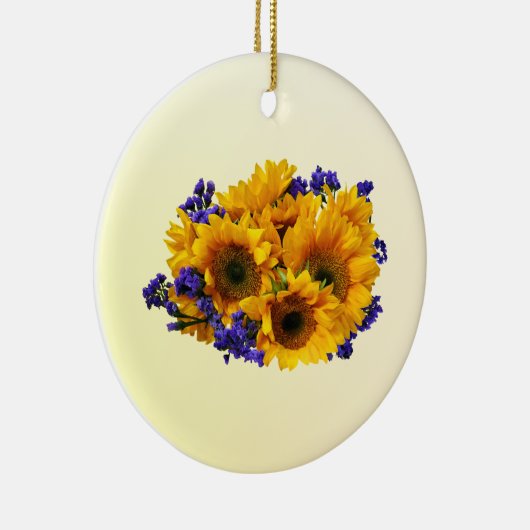 Bouquet van zonnebloemen en Paarse Statice Keramisch Ornament (Rechts)