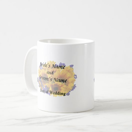 Bouquet van zonnebloemen en Paarse Statice Koffiemok (Voorkant links)