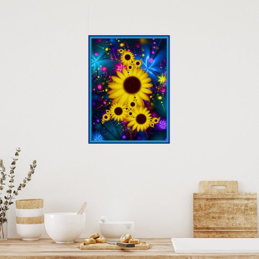 Bouquet van zonnebloemen poster (Keuken)