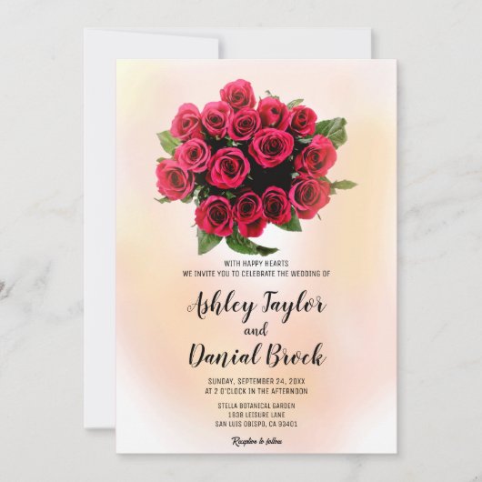 Bouquet waterverf blush red rozen florale bruiloft kaart (Voorkant)