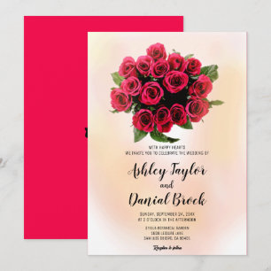 Bouquet waterverf blush red rozen florale bruiloft kaart