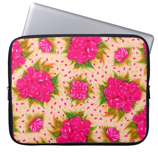 Bouquets van paarse rozen op een bleke roze achter laptop sleeve (Voorkant)