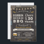 Bourbon Beer en BBQ 30th Birthday Invitation Kaart<br><div class="desc">Bourbon Beer en BBQ Birthday Uitnodiging met krijtbord en letters met aanpasbare leeftijd.</div>