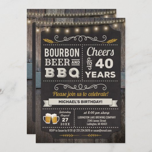 Bourbon Beer en BBQ 40th Birthday Invitation Kaart (Voorkant / Achterkant)
