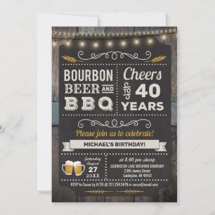 Bourbon Beer en BBQ 40th Birthday Invitation Kaart