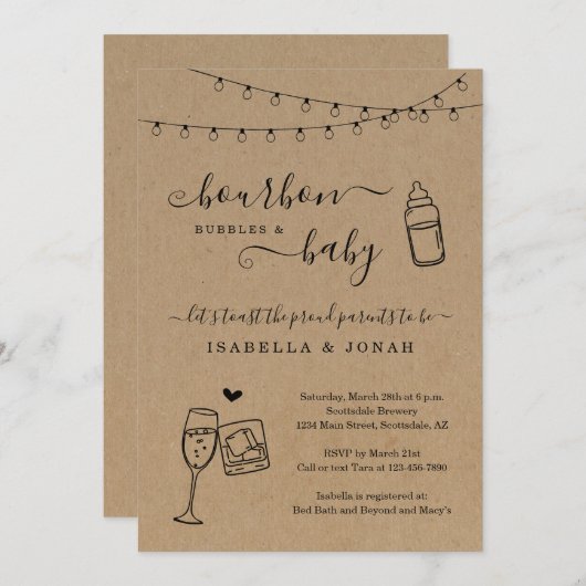 Bourbon Bubbles en Baby shower Invitation Kaart (Voorkant / Achterkant)