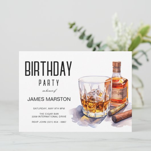 Bourbon en sigaar verjaardagsfeestje kaart (Staand voorkant)