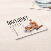 Bourbon en sigaar verjaardagsfeestje kartonnen onderzetters (Schuin)