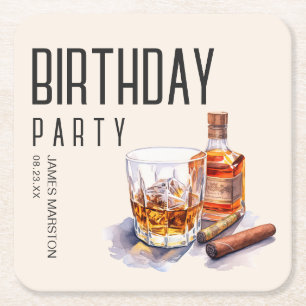 Bourbon en sigaar verjaardagsfeestje kartonnen onderzetters