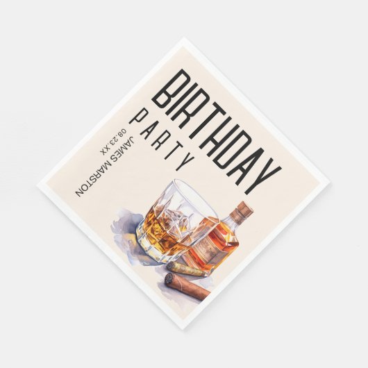 Bourbon en sigaar verjaardagsfeestje servet (Hoek)